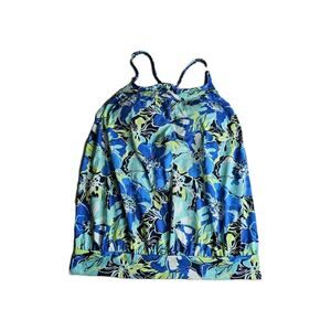 Lands' End Blouson Soft Cup Sz 10 Tankini Blue Floral coastal beach summer vibes